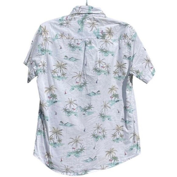 Free Planet Mens White SS Button Down Shirt Island Palm Trees Flag Aloha Medium - Picture 2 of 12